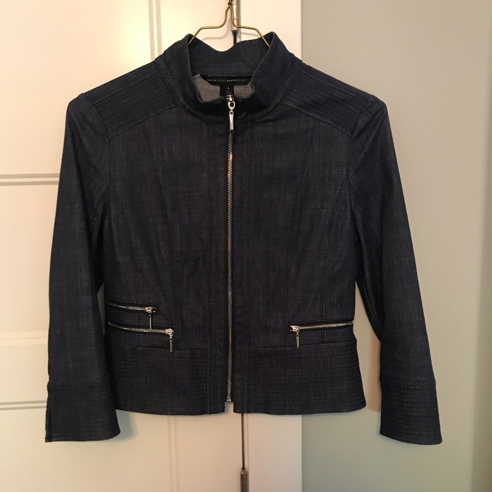 WHBM Denim Moto Jacket with 3/4 Sleeves